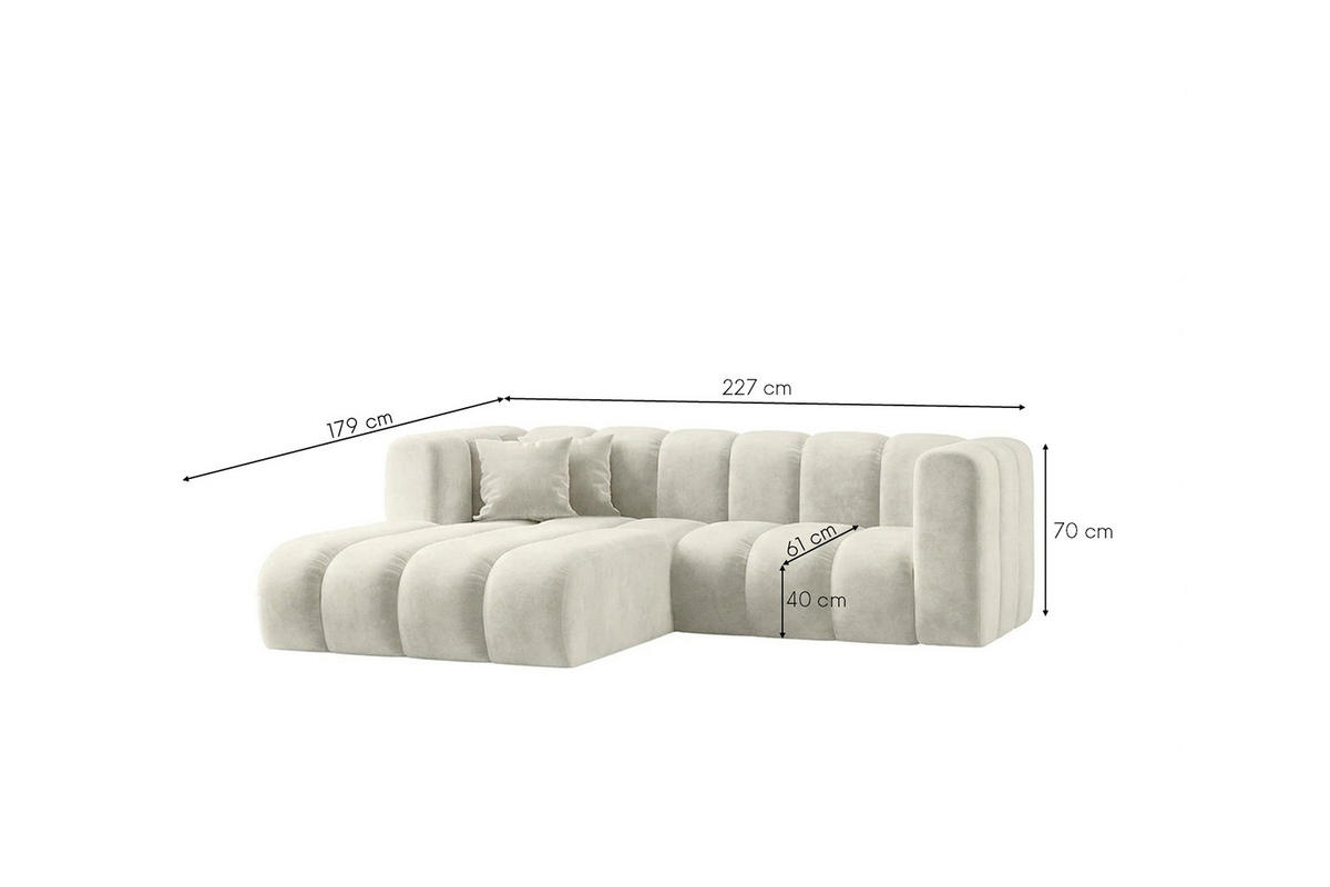 ECKSOFA Modulares In L-Form, Velvet-Stoff Riviera, Ecru, Links, GRAND - Creme, Holz (227/179cm) - Kaiser Möbel
