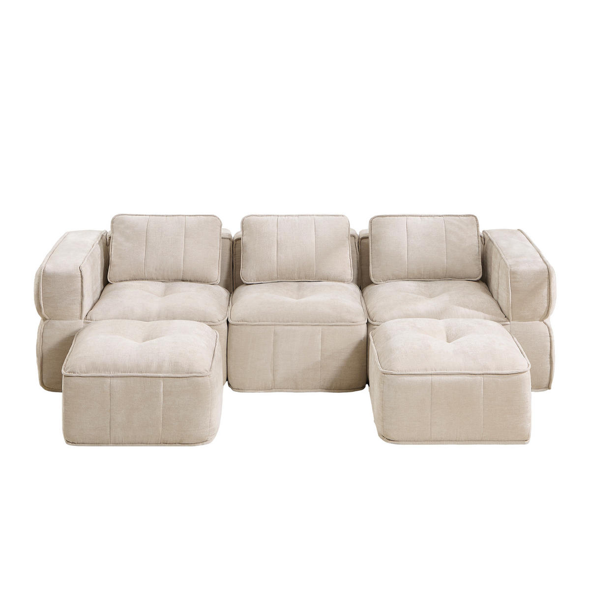 WOHNLANDSCHAFT DE-34428 U-Form mit 2 Hockern Beige - Beige, Textil (162/67/271cm) - ComfortXL