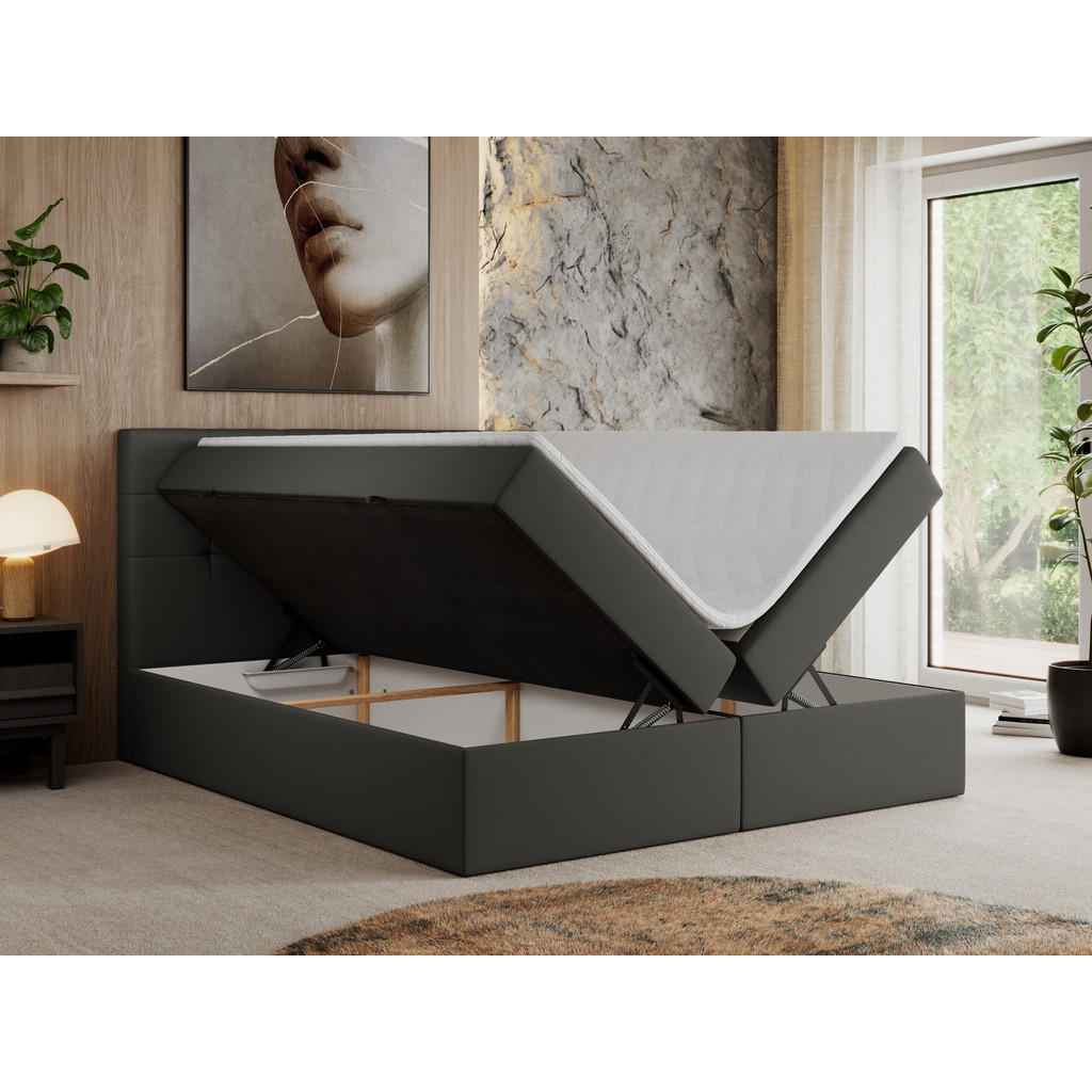 Thumbnail - MKS Boxbett, Dunkelgrau, Textil, 1-Sitzer, H3, Rechteckig, 180x200 cm, Schlafzimmer, Betten, Boxspringbetten