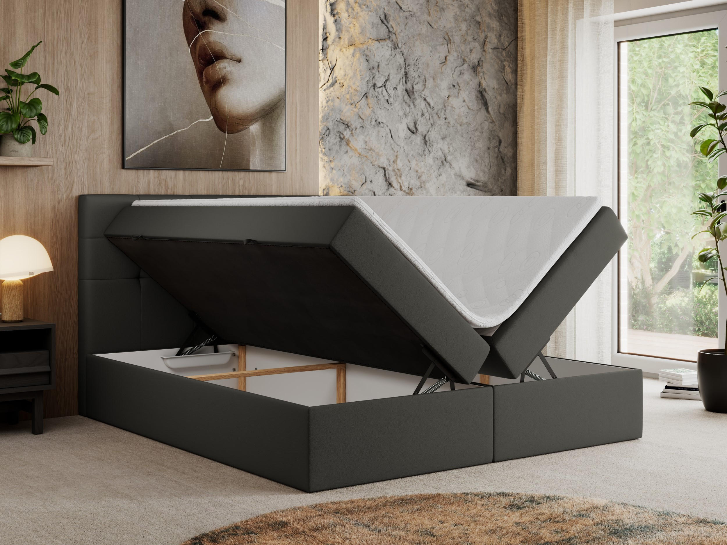 Thumbnail - MKS Boxbett, Dunkelgrau, Textil, 1-Sitzer, H4, Rechteckig, 200x200 cm, Schlafzimmer, Betten, Boxspringbetten