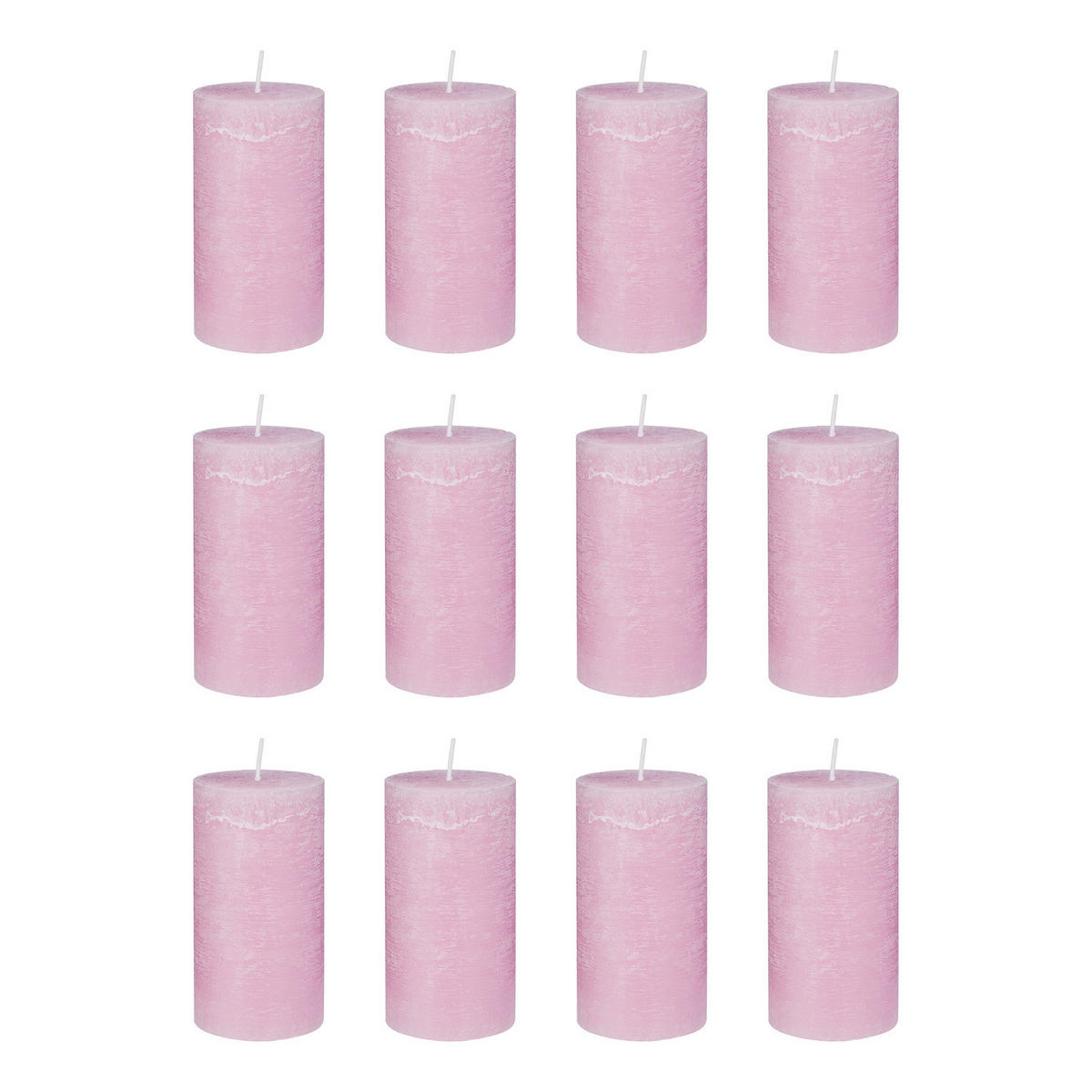 STUMPENKERZE (12er-Set) Rustic Ø6,8 x 13 cm - Rosa, Paraffin (7/13/7cm) - Butlers