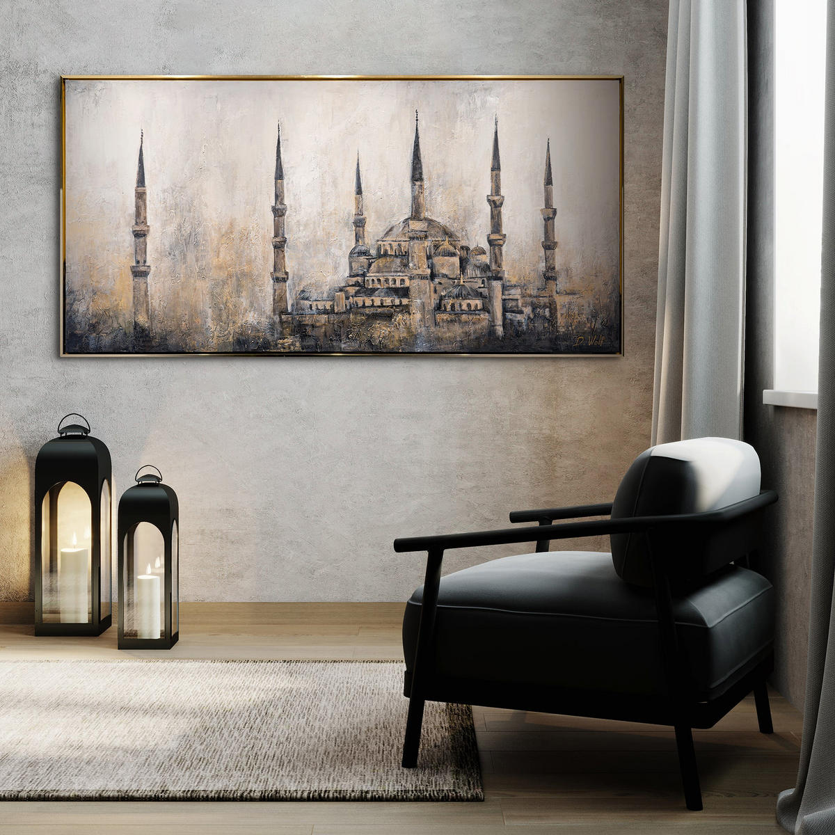 GEMÄLDE Oase des Glaubens Schattenfugenrahmen Gold 120x60 cm - Goldfarben, Holz (120/60cm) - YS-art gallery