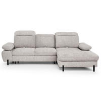 ECKSCHLAFSOFA Sora Mini mit verstellbaren Kopfstützen und Schlaffunktion, Chenille-Stoff, Dunkelbeige, Rechts - Beige/Schwarz, Textil (190/285cm) - Beautysofa