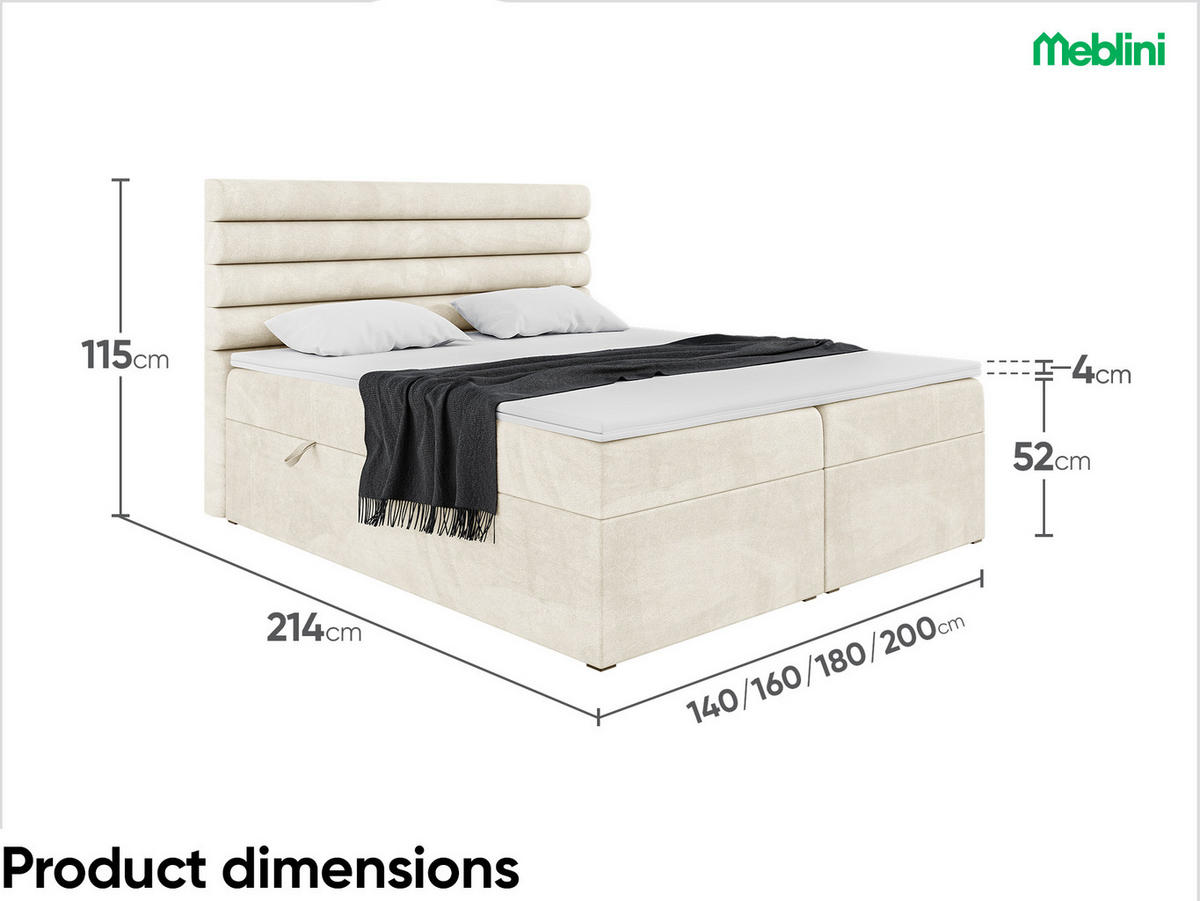 BOXBETT KARIM 160x200 cm in Creme Samt - Creme/Schwarz, Holz/Holzwerkstoff (160/200cm) - Meblini