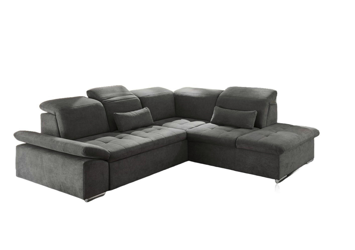 ECKSOFA mit Schlaffunktion mit Bettkasten und verstellbaren Kopf- und Rückenlehnen - Chromfarben/Grau, Textil (240/276cm) - ed exciting design