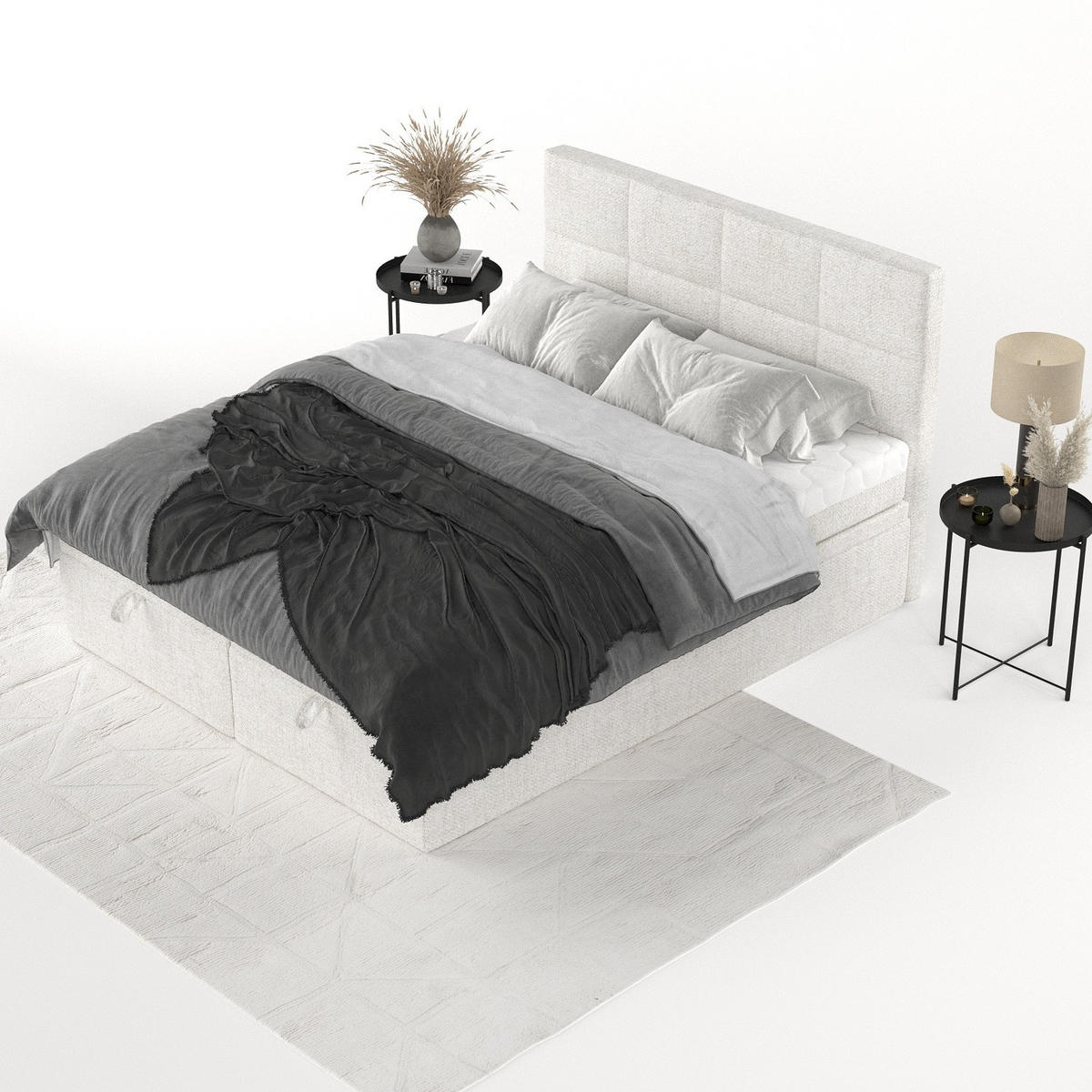 BOXBETT Tessa 140/200 cm Creme im Neve Stoff - Creme/Schwarz, Holz/Holzwerkstoff (140/200cm) - AltaBeds