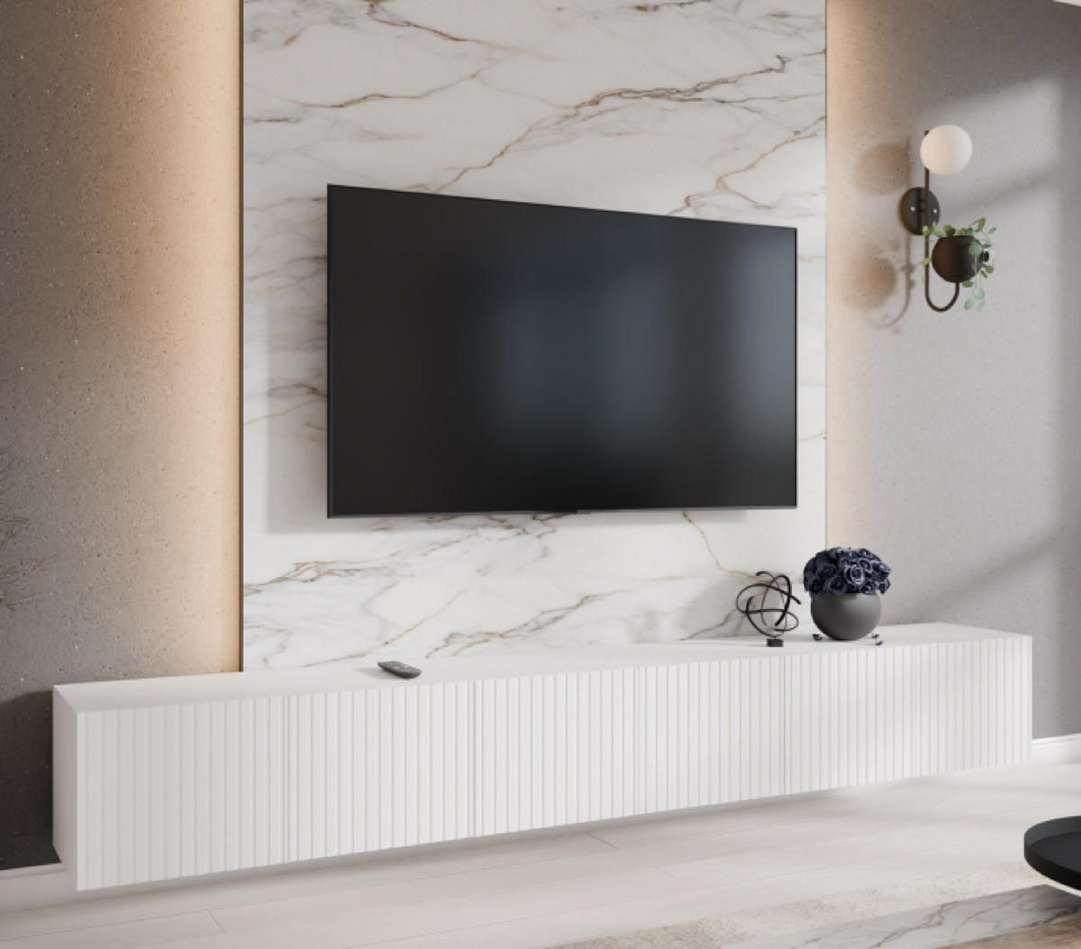TV-LOWBOARD Weiß RIO Geschlossen Gerillt 300 cm - Weiß, Holzwerkstoff (300/41/40cm) - Sepro Meble