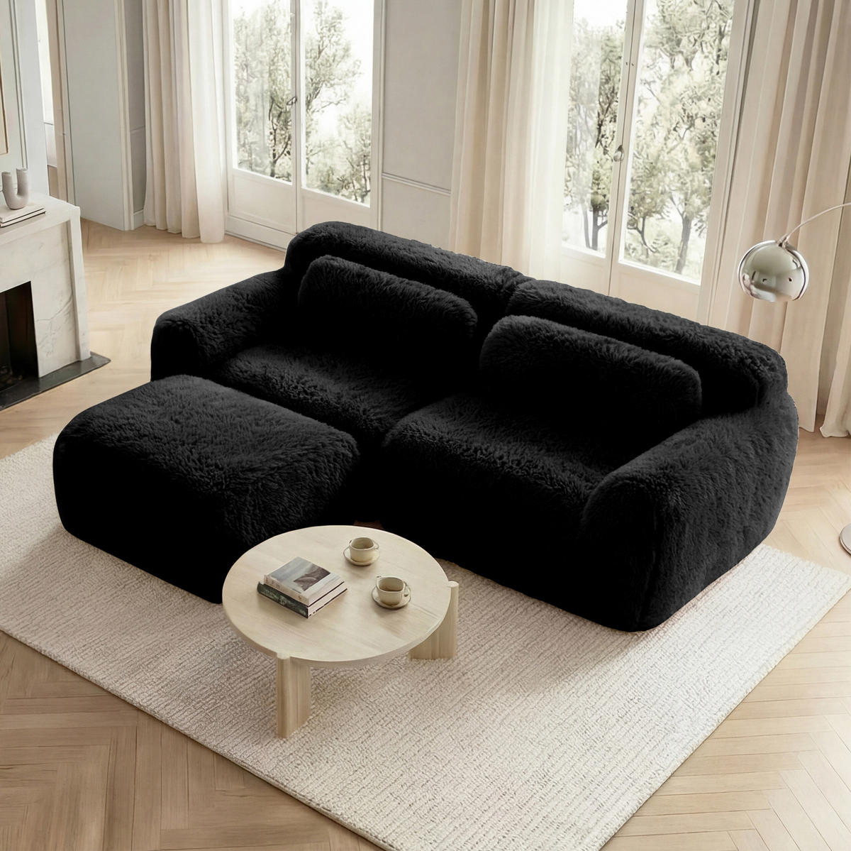 ECKSOFA aus Plüsch in Schwarz mit modularem Design - Schwarz, Textil (179/73/204cm) - Modfu