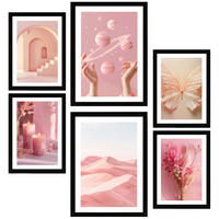 POSTER Set Mit 6 Pastellrosa Komposition A3 & A4 Schwarzer Rahmen - Schwarz, Papier (29/3cm) - Nacnic