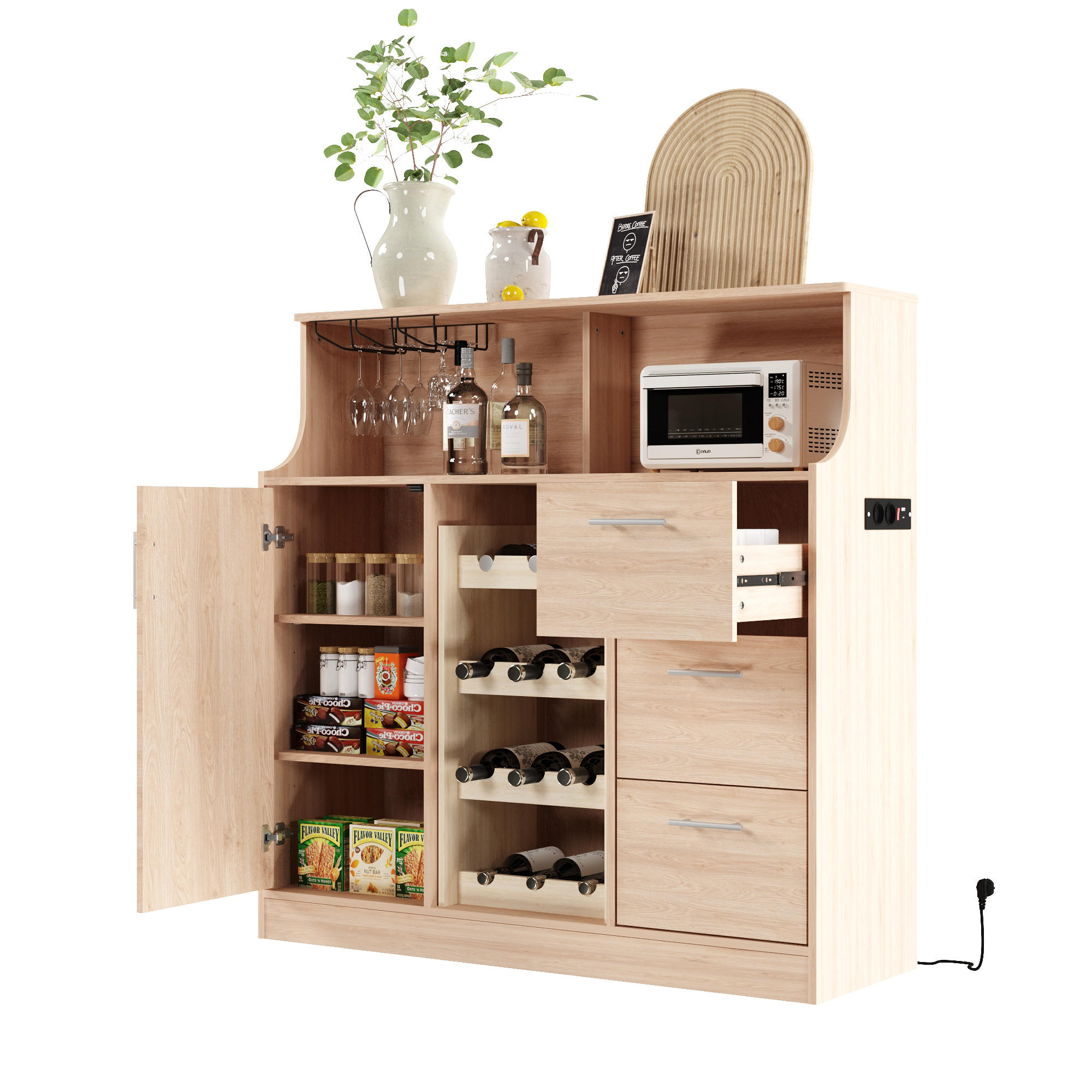 HIGHBOARD 120/40/121 cm mit Weinregal, LED & Steckdose in Natur/Weiß - Weiß, Holzwerkstoff (120/121/40cm) - BEAOK
