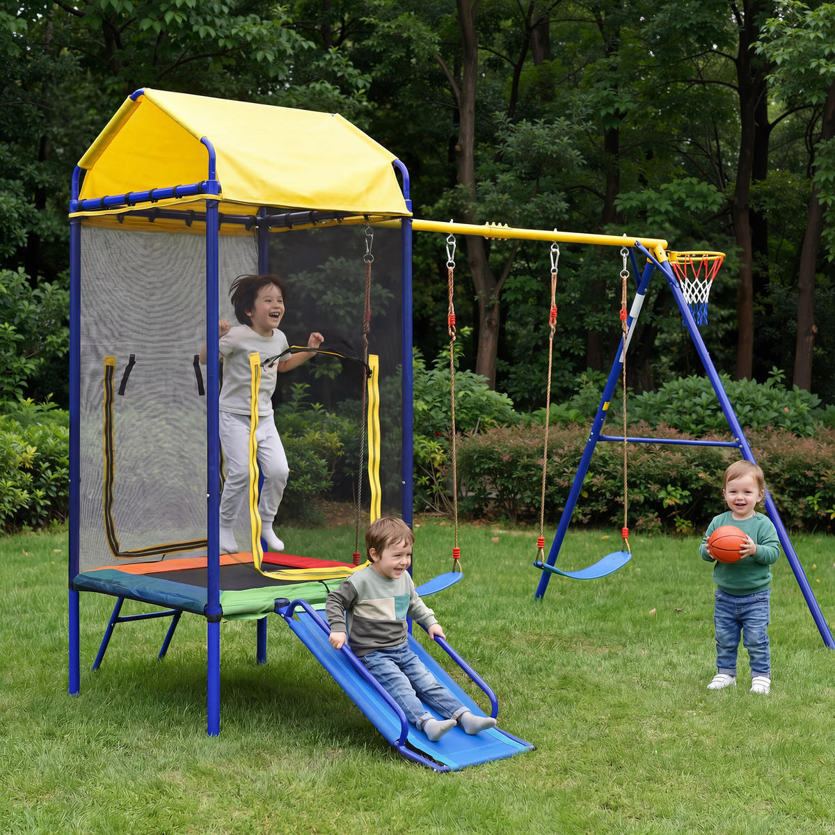 SPIELGERÄT Outdoor Kinder Turm Schaukel Rutsche - Multicolor, Metall (336/217cm) - LEBENLANG