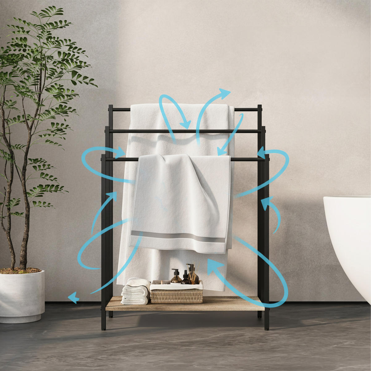 HANDTUCHSTÄNDER - Schwarz, Holzwerkstoff/Metall (60/81/28cm) - Relaxdays