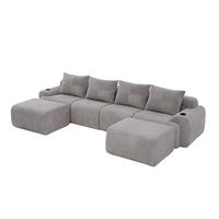 4-SITZER Wohnlandschaft Cord mit 2 Hockern und Getränkehalter 333/174/80 cm Hellgrau - Hellgrau, Textil (174/80/333cm) - Redom