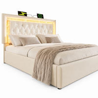 POLSTERBETT 180/200 mit Bettkasten, LED und USB in Beige - Beige, Holzwerkstoff/Textil (180/200cm) - EVRYAE