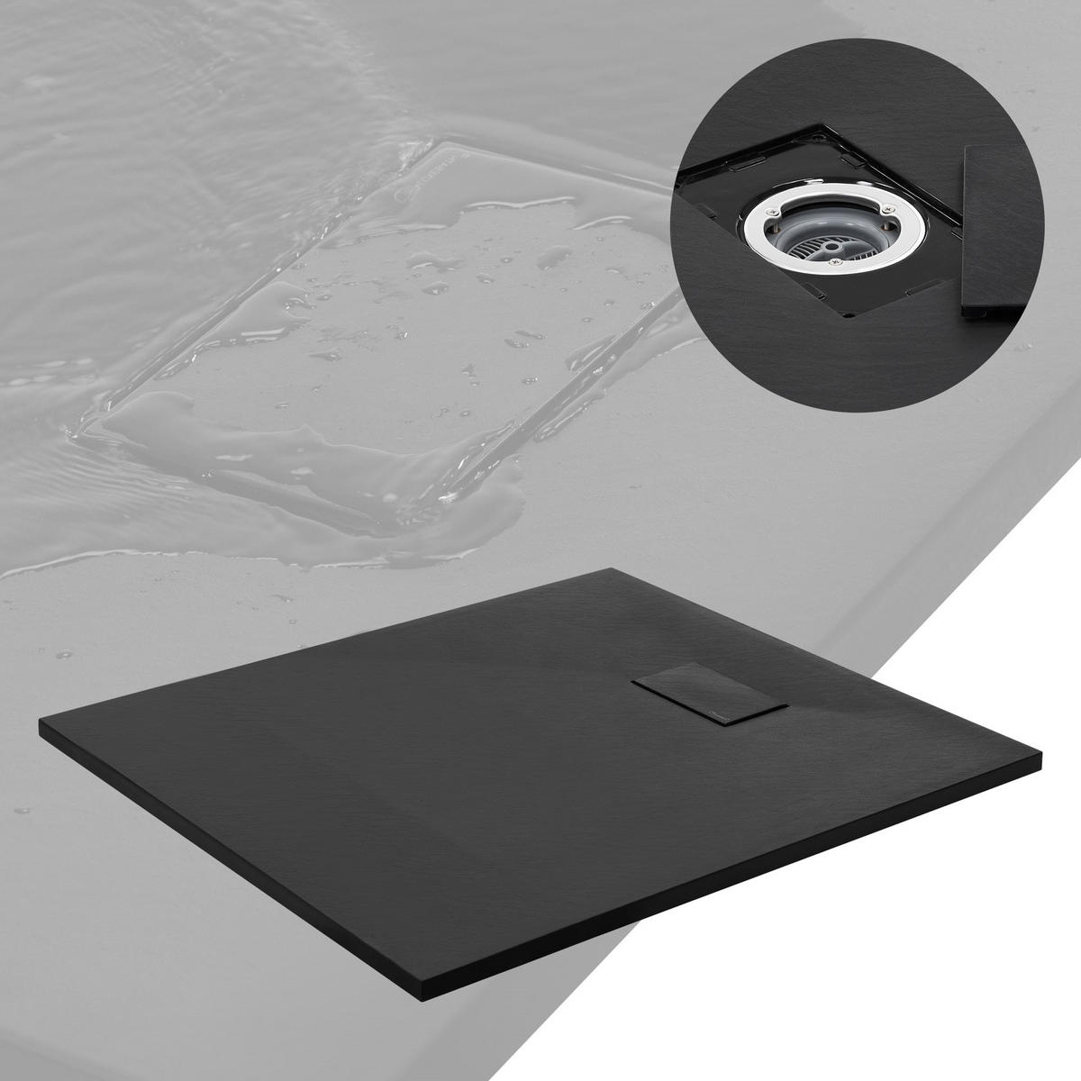 SPRCHOVÁ VANICKÁ 100x90 cm černá se sifonovou sadou z SMC - černá, plast (90/3/100cm) - LuxeBath