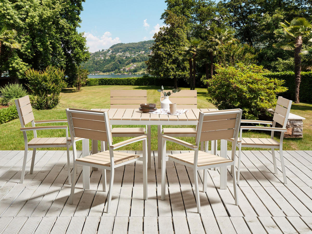 GARTENSTUHL 6er-Set Kunstholz beige/weiß Como - Beige/Weiß, Kunststoff (55/90/55cm) - Beliani
