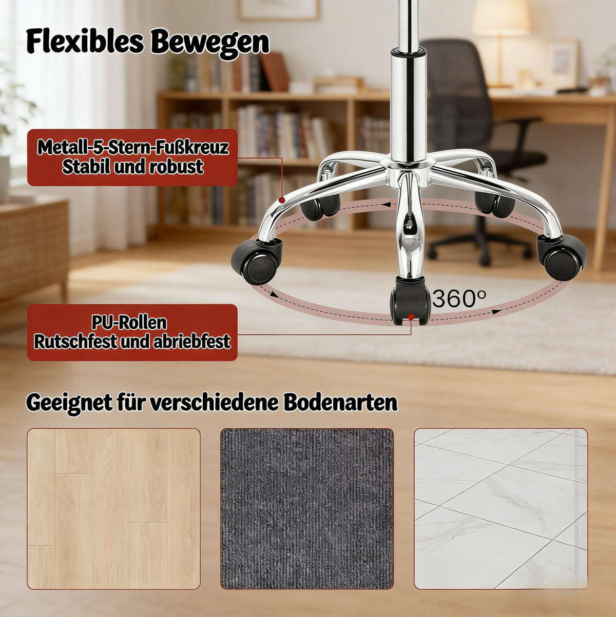 BÜROHOCKER höhenverstellbar 53-65,5 cm Samt Black - Schwarz, Metall (30/65.5/30cm) - Meubliv
