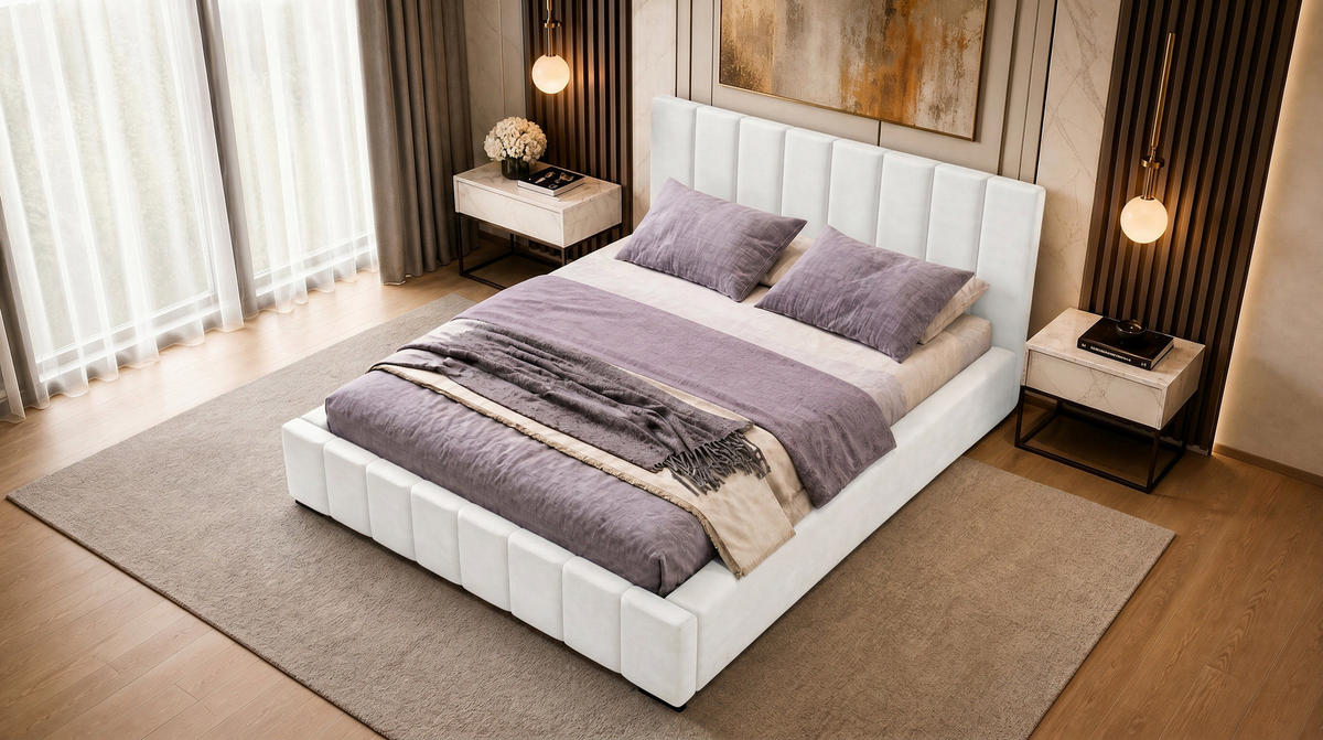 POLSTERBETT Nero 200x200 cm, Doppelbett mit Bettkasten und Lattenrost aus Holz, Velourstoff: Hellgrau - Hellgrau, Holz/Kunststoff (200/200cm) - Marpur