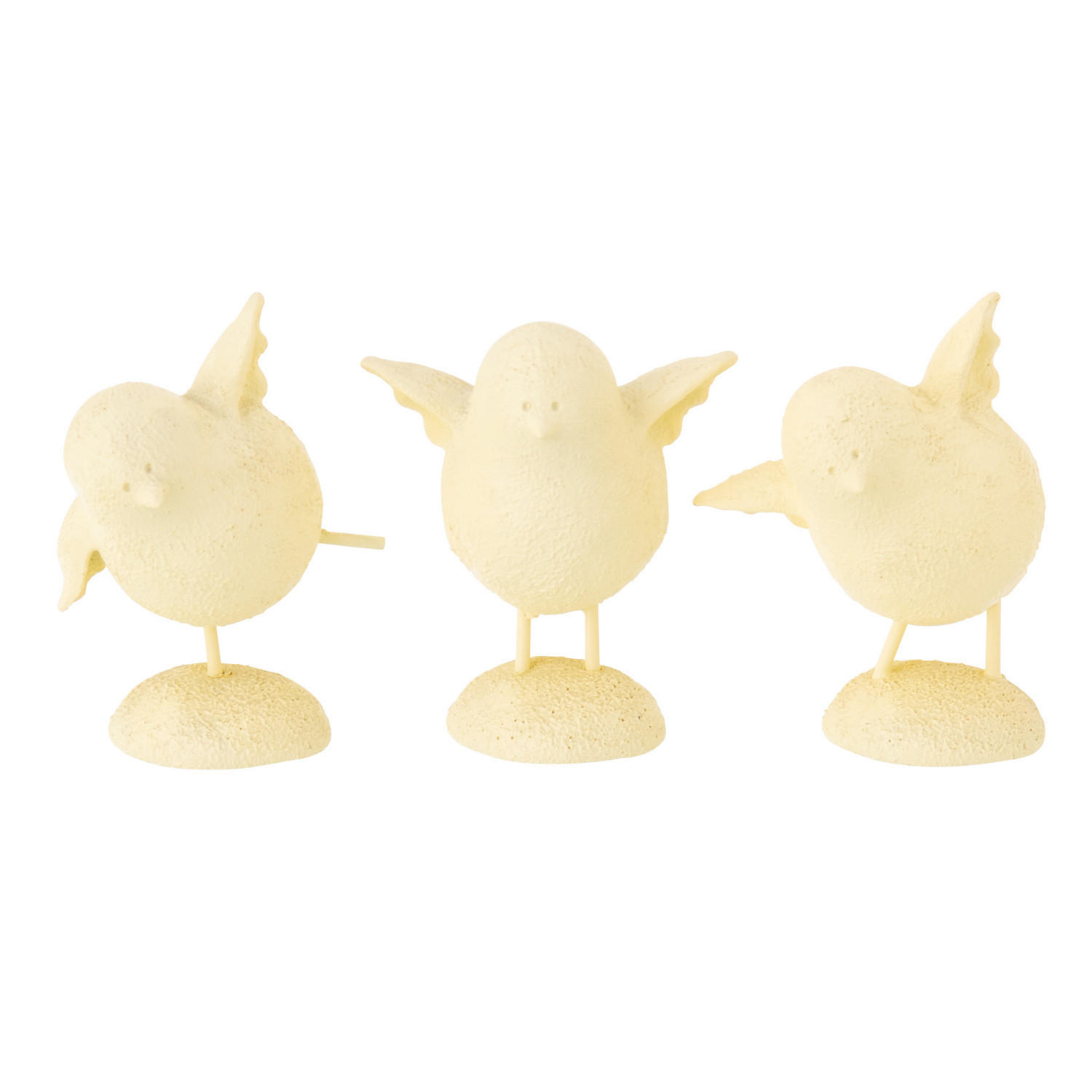 DEKO VOGEL HELLGELB (3ER SET) - Gelb, Glas/Naturmaterialien (10.5/12.5/9.5cm) - J-Line
