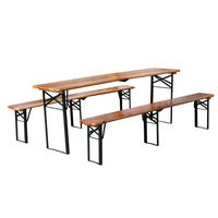 BIERZELTGARNITUR 220/50/78 cm klappbar, 3-teilig und wetterbeständig, Holzfarbe - Naturfarben, Metall - Redom