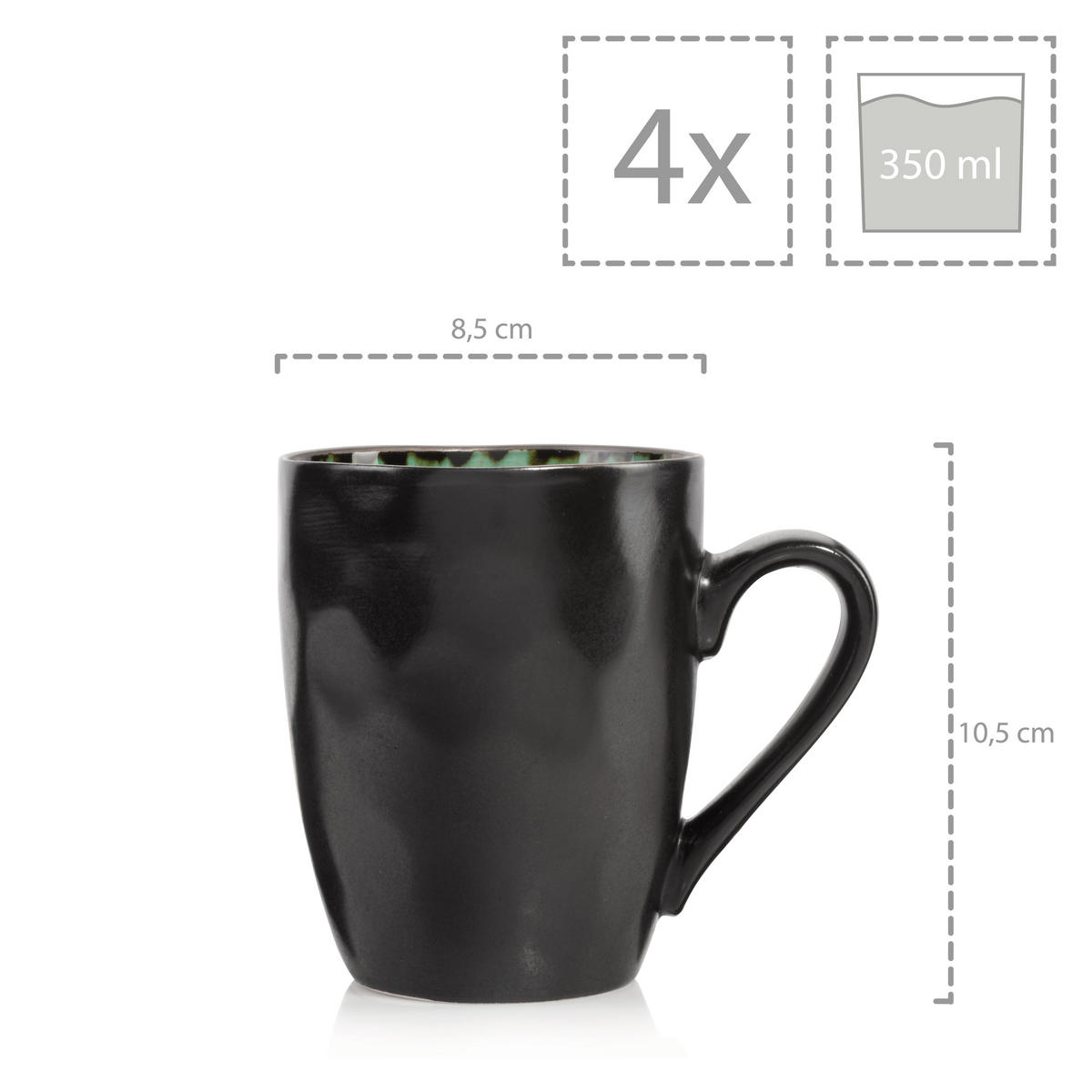 KAFFEEBECHER SET PALM BEACH - 4 teilig aus Steingut - Grün, Keramik (23/14/21cm) - Sänger