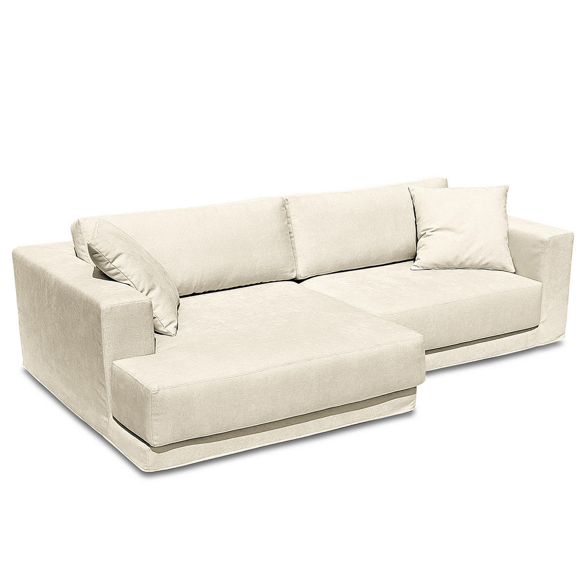 ECKSOFA mit Wechselbezug - Longchair, Webstoff - Creme/Schwarz, Kunststoff/Textil (260/155cm) - home24