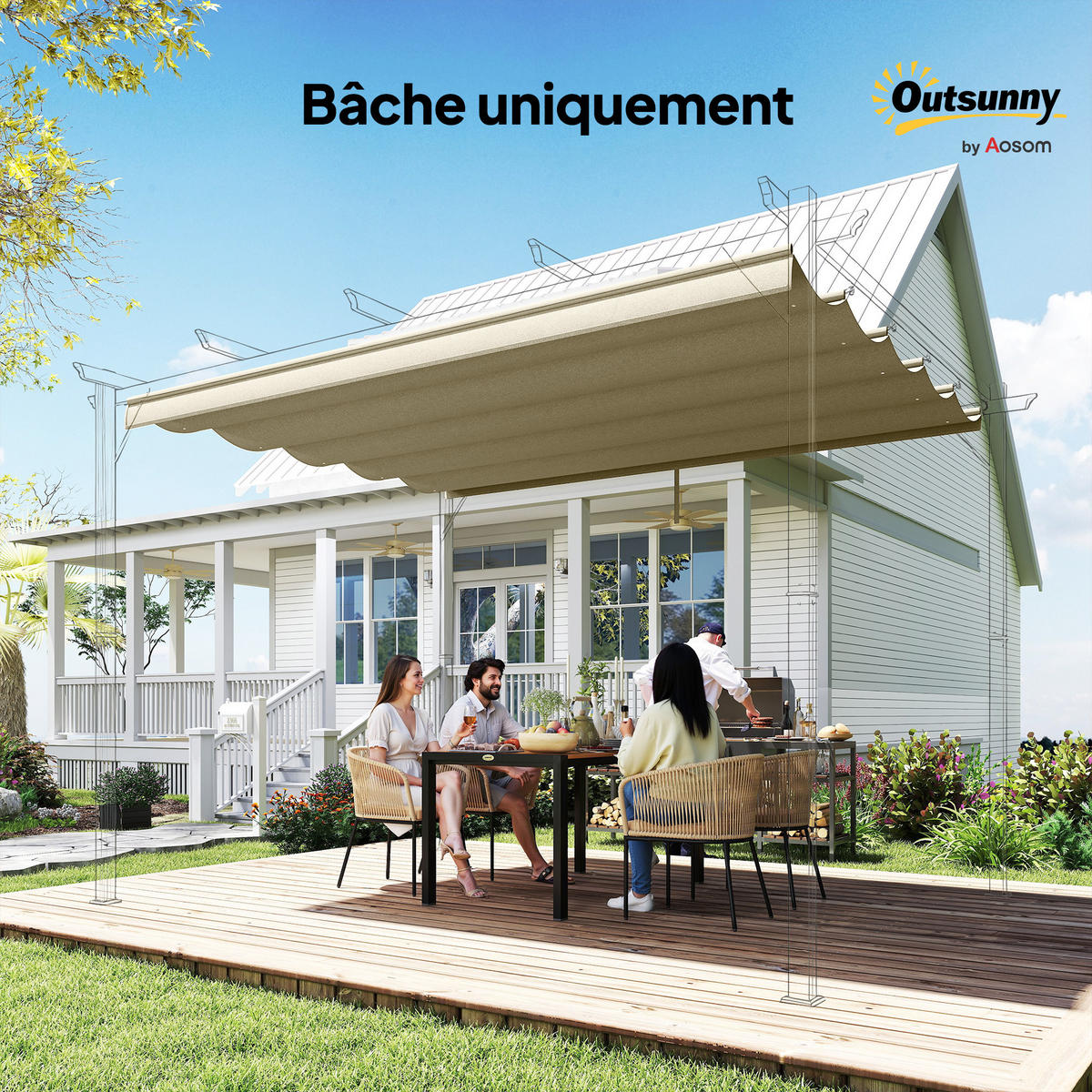 ERSATZDACH DE-12603 350/260 cm für 4x3 m Pergola mit 10 Ösen Beige - Beige, Textil (260/6/350cm) - ComfortXL