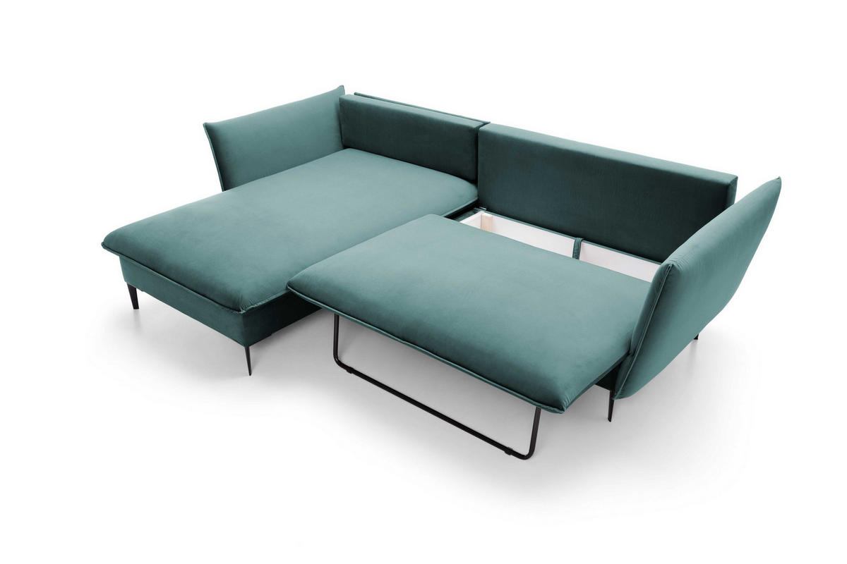 ECKSOFA SOLE Grün Plüsch-Stoff mit Schlaffunktion - Grün, Holz (258/167cm) - MASSENO