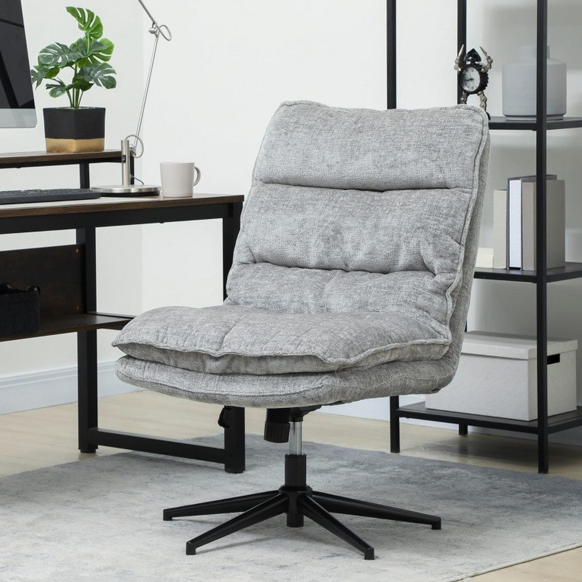 DREHSTUHL 63,5/81/96-102 cm grau aus Polyester drehbar - Grau, Kunststoff (63.5/102/81cm) - OKWISH