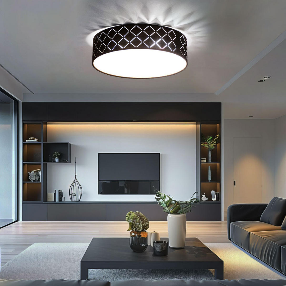 LED DECKENLEUCHTE Metall Schwarz Gold - Schwarz, Metall (38/38/10cm) - Globo Lighting