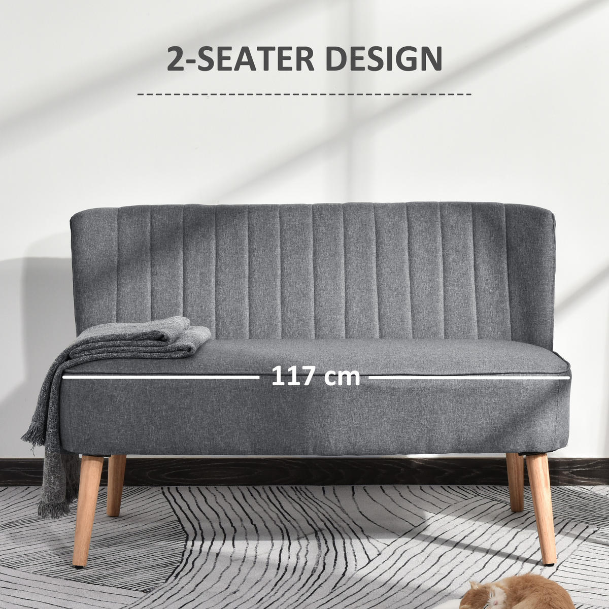 SOFA 2-Sitzer Couch Stoffsofa Sitzmöbel Polstersofa Loungesofa breit Hellgrau - Hellgrau/Naturfarben, Holz/Textil (56.5/77/117cm) - HOMCOM