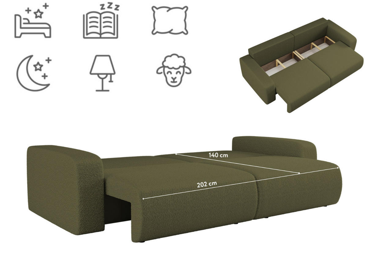 SCHLAFSOFA MILANO und Bettkasten Stoff Quelle Olive - Olivgrün, Holz (246/83/98cm) - Kaiser Möbel