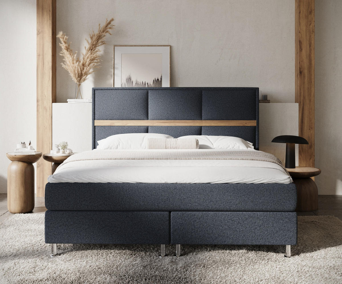 BOXSPRINGBETT Soto Schwarz 180/200 cm mit Latex-Topper - Silberfarben/Schwarz, Holz/Holzwerkstoff (180/200cm) - Maison de Reve
