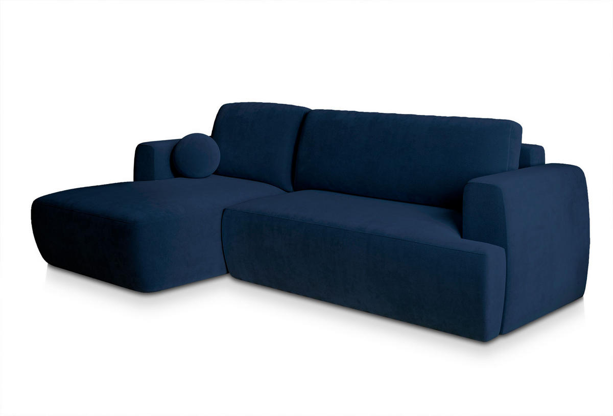 ECKSOFA SENTI K L-S Blau Plüsch-Stoff mit Schlaffunktion - Blau, Holz (246/148cm) - MASSENO