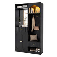 GARDEROBE-SET in Schwarz Flurmöbel Set mit Spiegel und Sitzbank für Flur, B100/T35/H180cm - Schwarz, Holzwerkstoff (100/180/35cm) - STILVORA