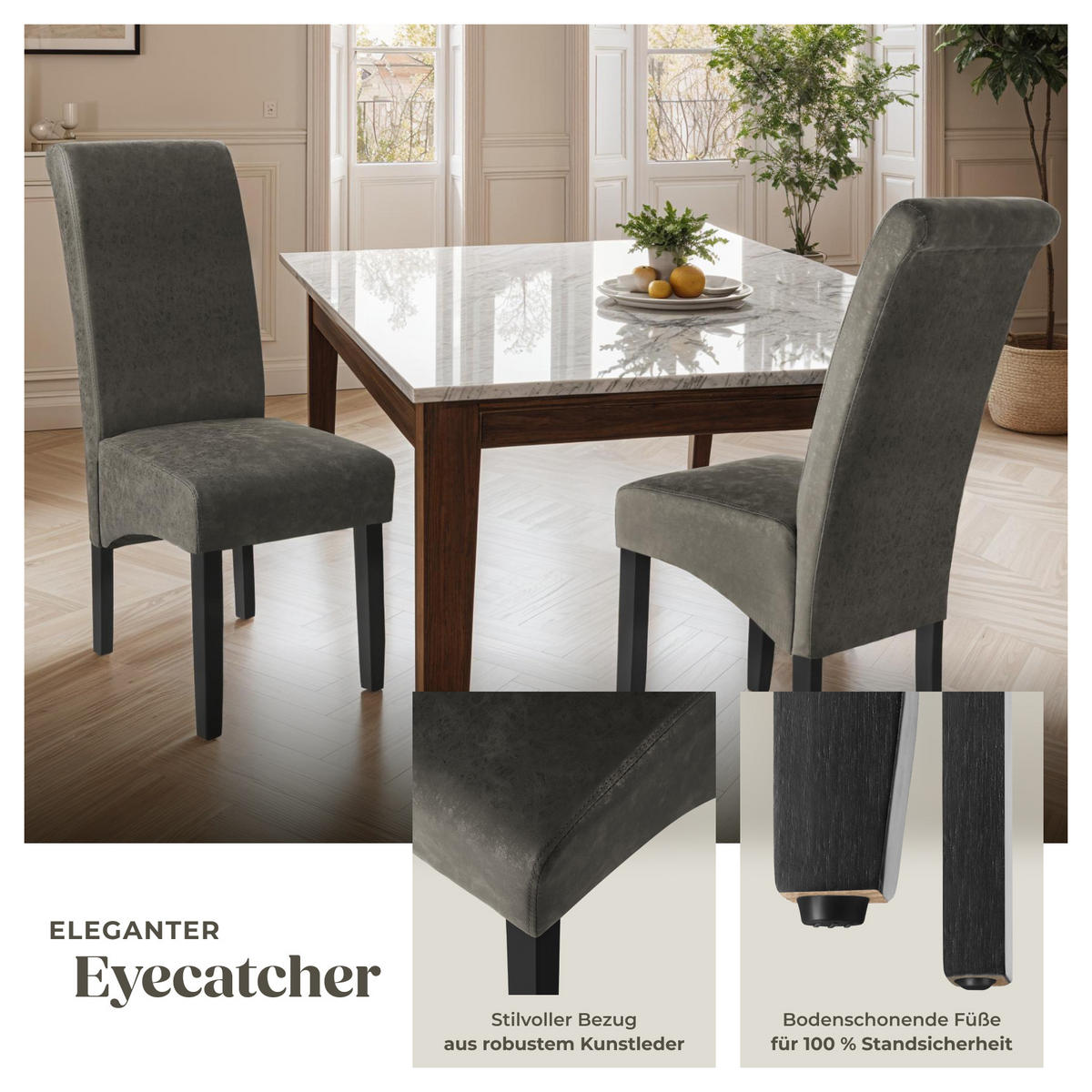 ESSZIMMERSTUHL 6er Set 44 x 63 x 106 cm grau marmoriert - Grau, Textil (44/106/45cm) - tectake