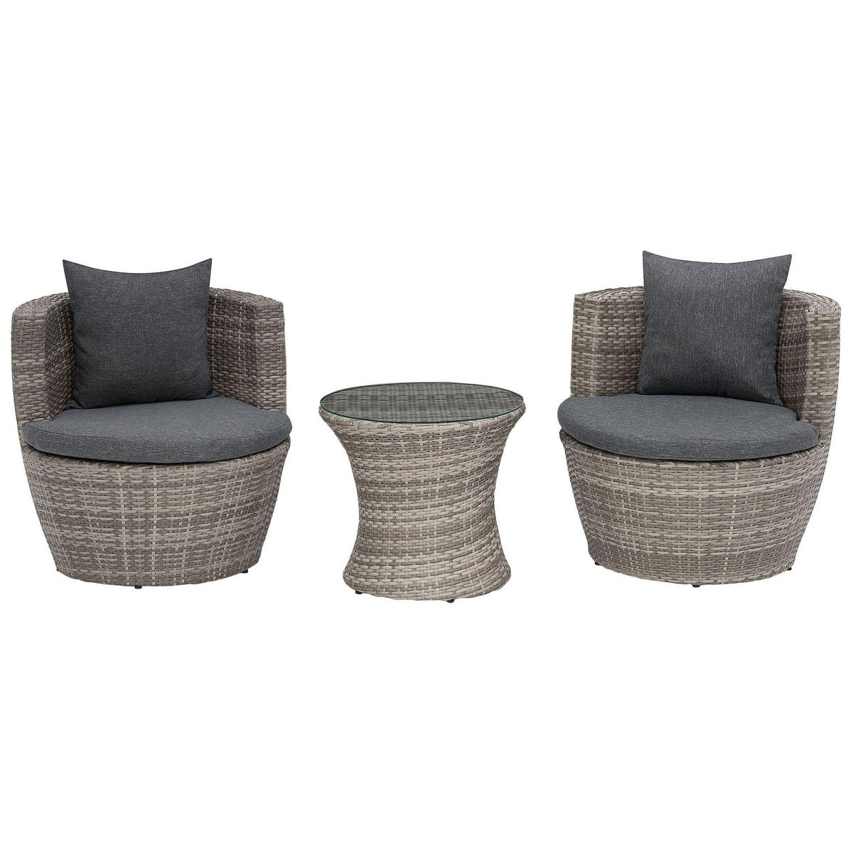 BALKONSET 2-Sitzer Rattan grau Auflagen grau Capri - Grau, Kunststoff/Textil - Beliani