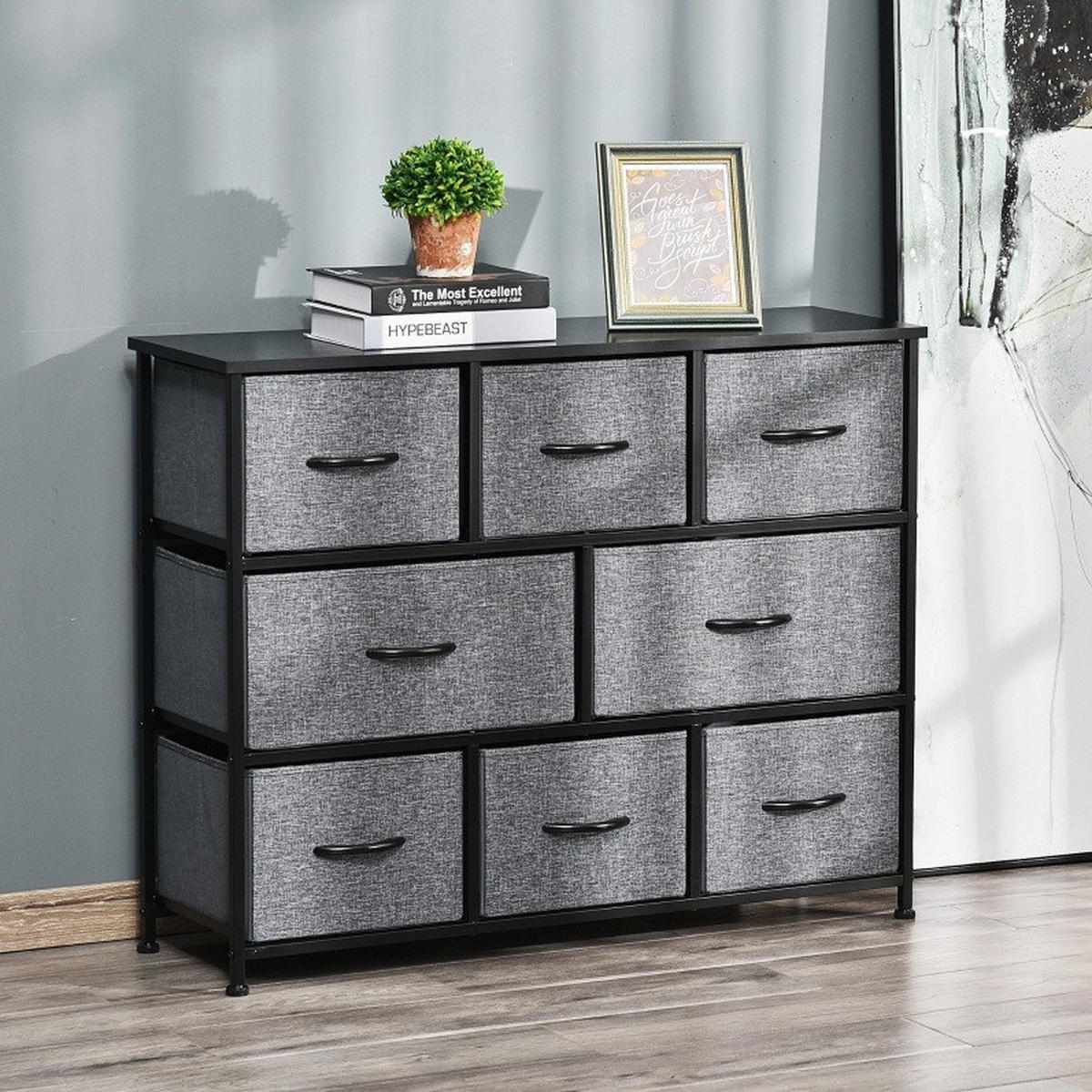 KOMMODE mit 8 Stoffschubladen 100 x 30 x 78,5 cm Dark Gray - Dunkelgrau, Kunststoff (30/78.5/100cm) - Meubliv