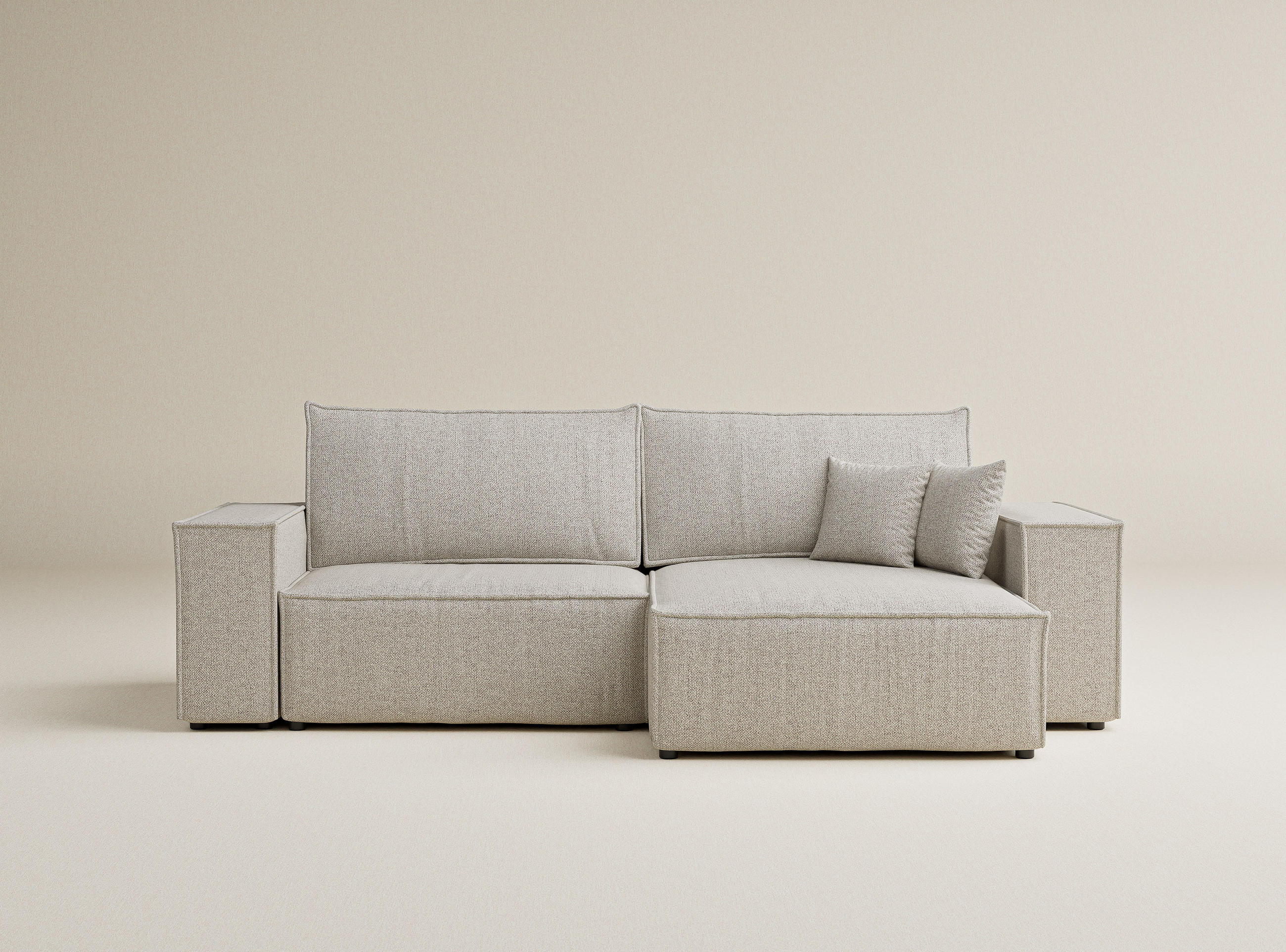 ECKSOFA MIT SCHLAFFUNKTION Zaya Beige Webstoff - Schwarz/Grau, Holz/Holzwerkstoff (255/148cm) - Maison de Reve