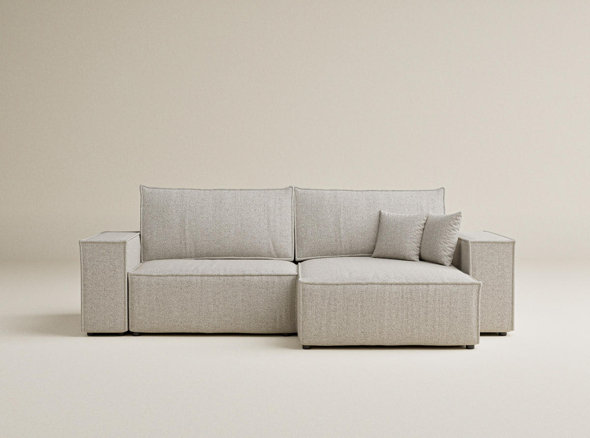 ECKSOFA MIT SCHLAFFUNKTION Zaya Beige Webstoff - Schwarz/Grau, Holz/Holzwerkstoff (255/148cm) - Maison de Reve