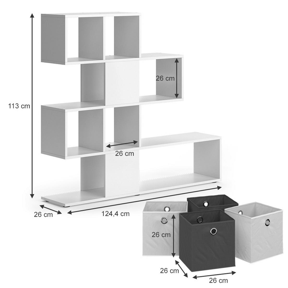 RAUMTEILER Hylda Weiß 124.4 x 113 cm mit 4 Faltboxen - Weiß, Holzwerkstoff (124.4/113/26cm) - Vicco