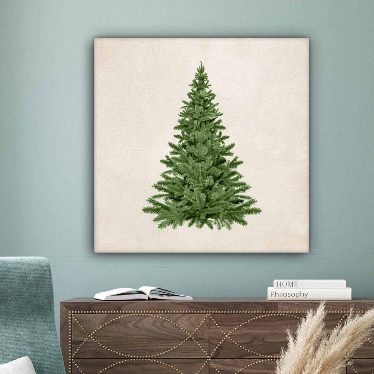 LEINWANDBILD Weihnachtsbaum - Grün - Weihnachten - Feiertage 90x90 cm - Olivgrün, Textil (90/90cm) - MuchoWow