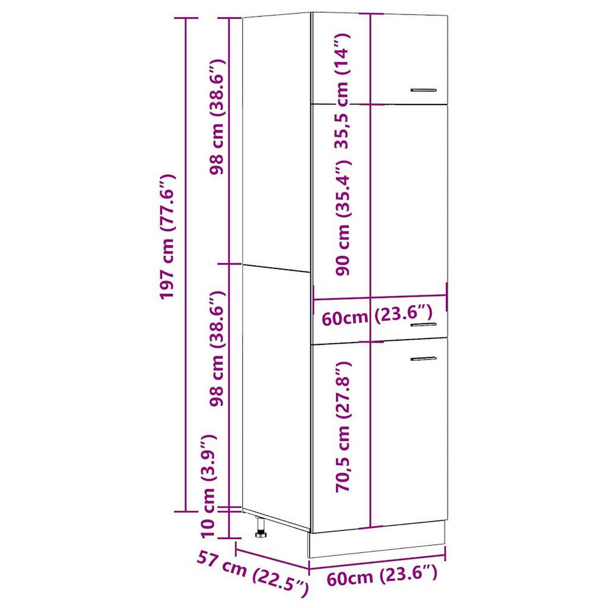 KÜHLUMBAUSCHRANK Lyon Betongrau 60/57/207 Cm Holzwerkstoff - Grau, Holzwerkstoff (57/207/60cm) - vidaXL