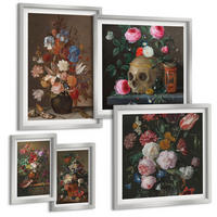 BILDER SET 5er Set - 50x50 cm & 20x30 cm & 40x60 cm Silberner Rahmen - Pfingstrosenporträt einer Frau für Zuhause - Silberfarben, Kunststoff (40/60cm) - TULUP