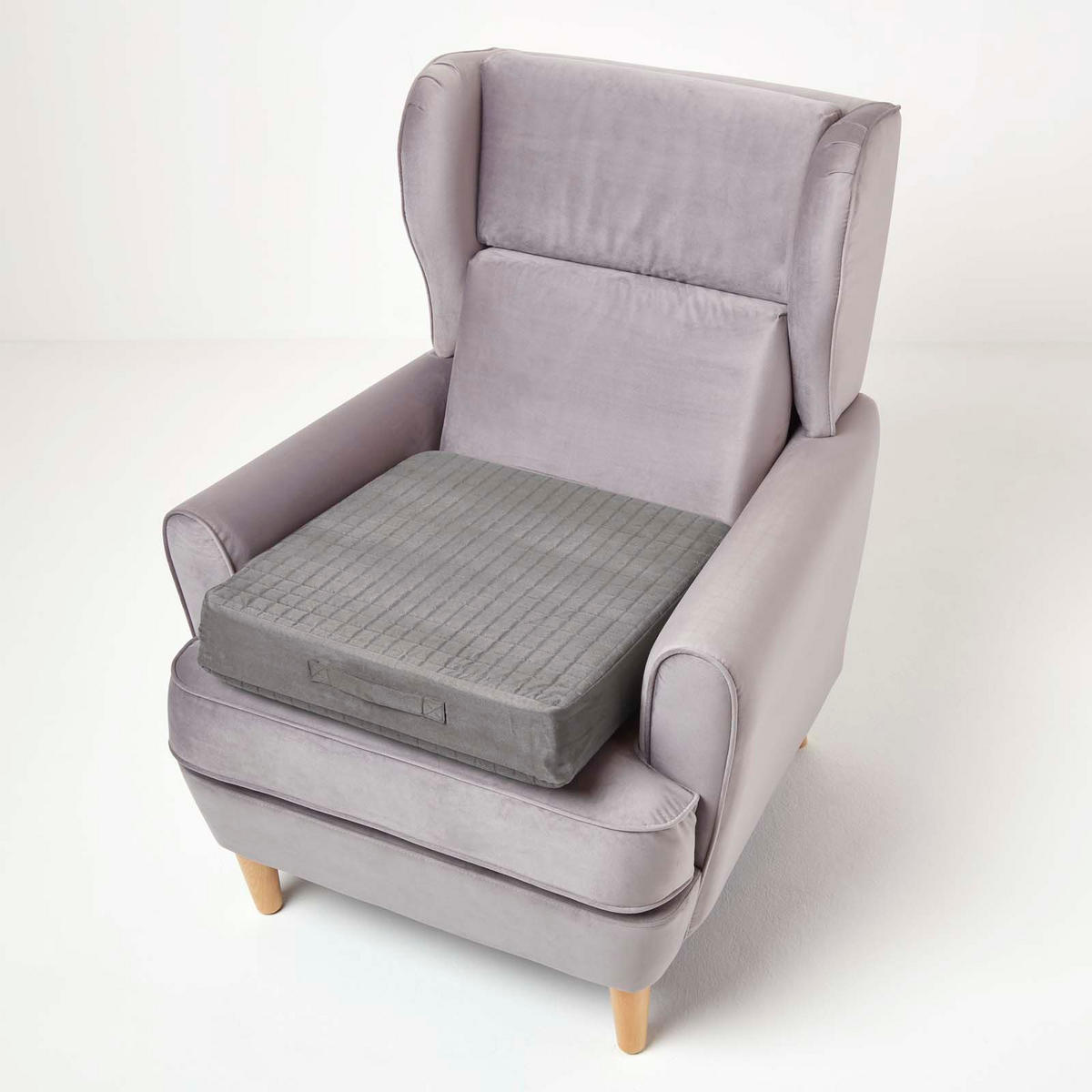 SITZKISSEN orthopädisch 50/50/10 cm – Velours Sesselkissen grau - Grau, Textil (50/50/10cm) - Homescapes