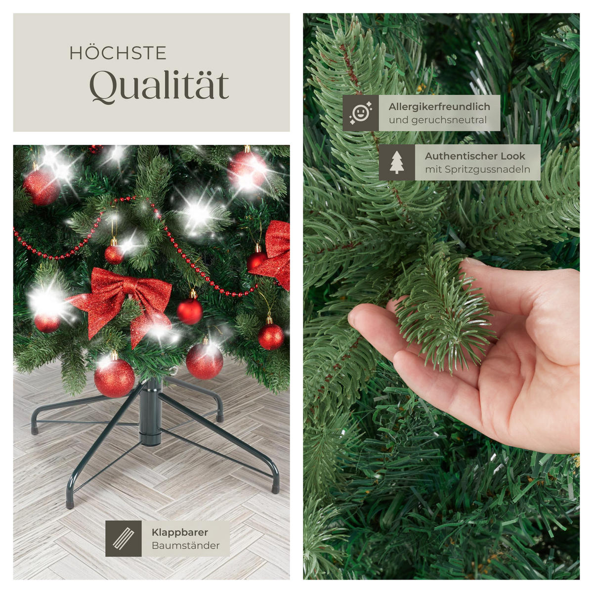 WEIHNACHTSBAUM Prancer,pulverbeschichteter Metallständer mit Kunststoffkappen,grün - Grün, Kunststoff (210cm) - tectake