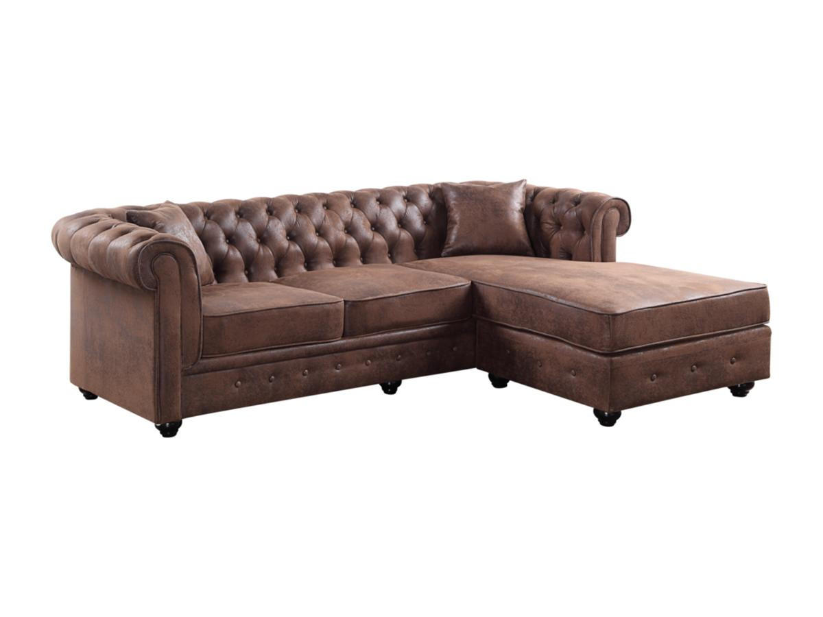 CHESTERFIELD Ecksofa - Microfaser Vintage Look - Braun - TOLEDO - Braun, Textil (163/228cm) - Vente-Unique