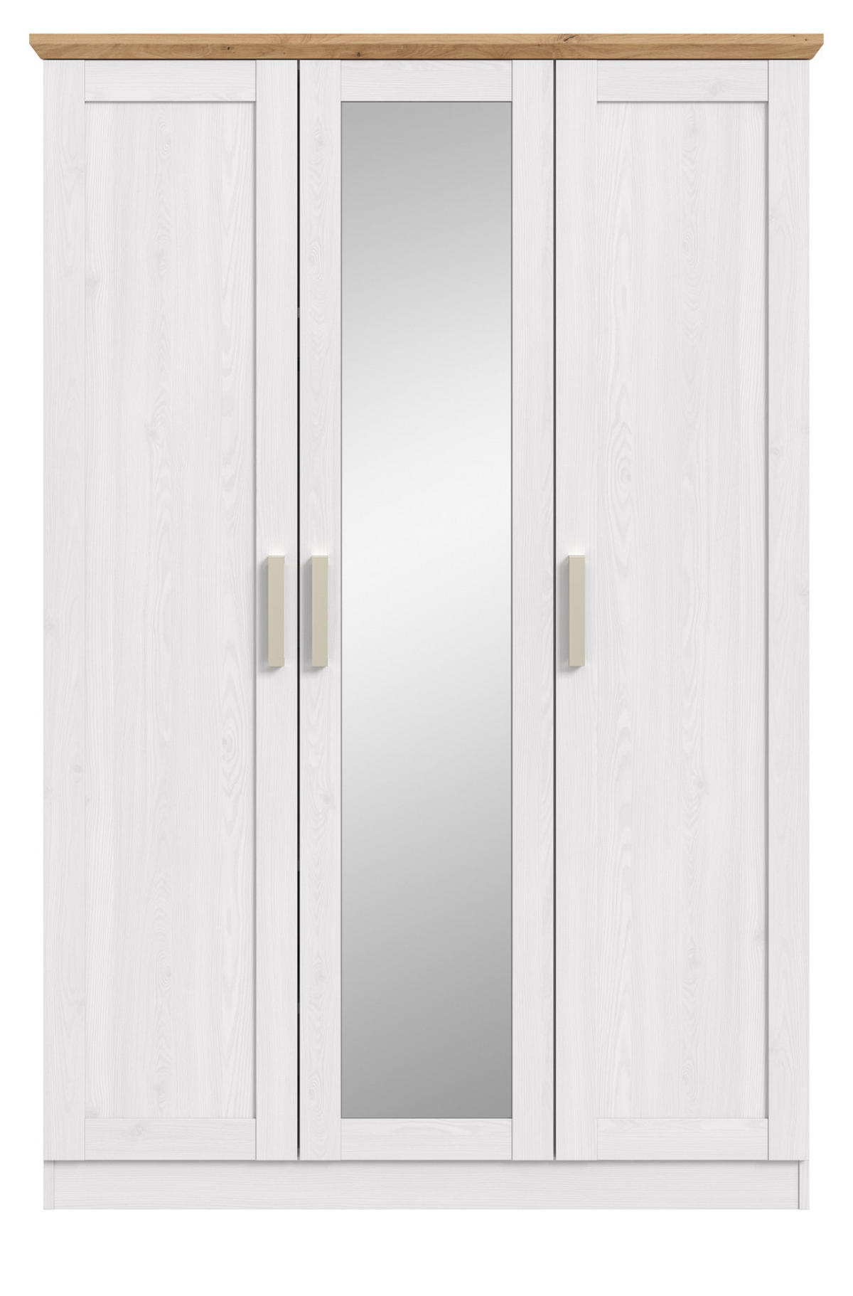 KLEIDERSCHRANK weiß Lärche, Eiche Artisan 3-türig 124 cm, Drehtürenschrank im Landhaus-Stil - Beige/Lärchefarben, Glas/Holzwerkstoff (124/185/54cm) - Inn.Furn