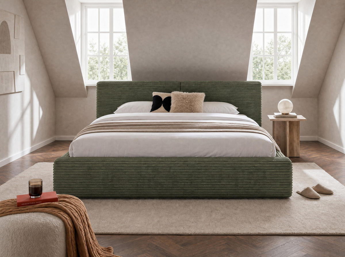POLSTERBETT Nara Oliv 200/200 cm mit Bettkasten - Olivgrün, Textil/Metall (200/200cm) - wonello