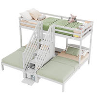 HOCHBETT 90x200cm Weiß Kiefernholz 3 Betten EN747 Leiter mit Schubladen - Weiß, Holz (90/200cm) - FLIEKS